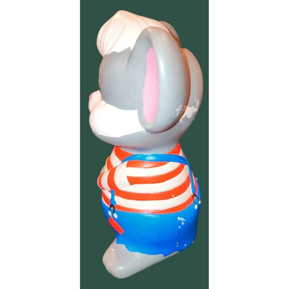 Vintage Mouse Ceramic Coin Bank With Red White Striped Shirt Blue Overalls Kit - Picture 6 of 9
